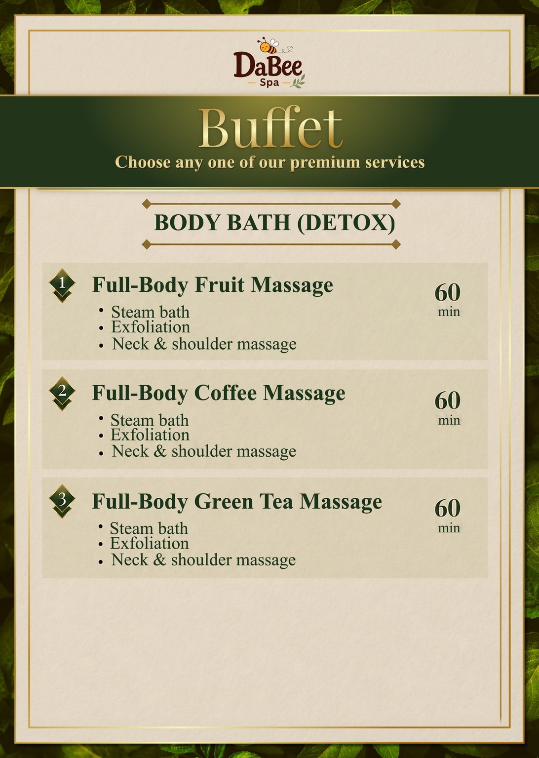 Buffet body detox menu