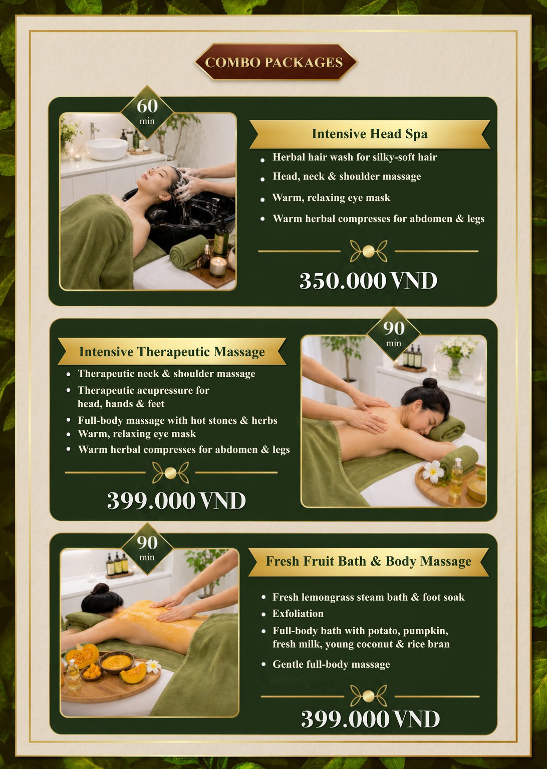 DaBee Spa combo menu
