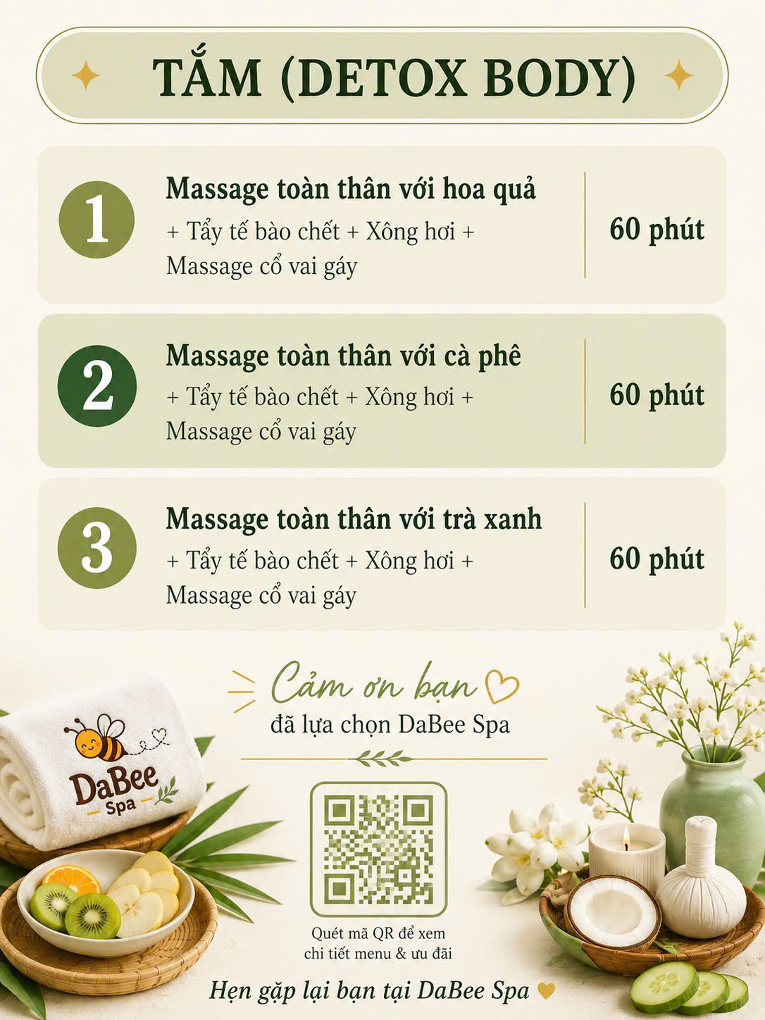 Menu Buffet Dabee Spa — Tắm Detox body