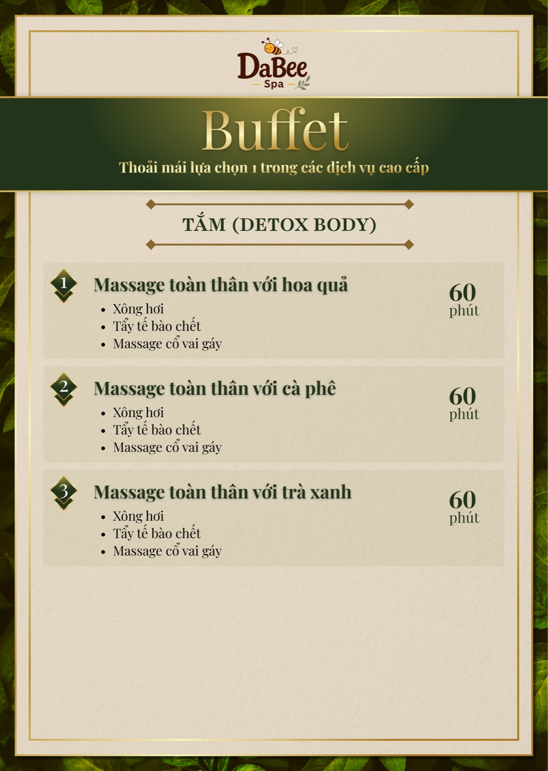 Menu Buffet Tắm Detox body