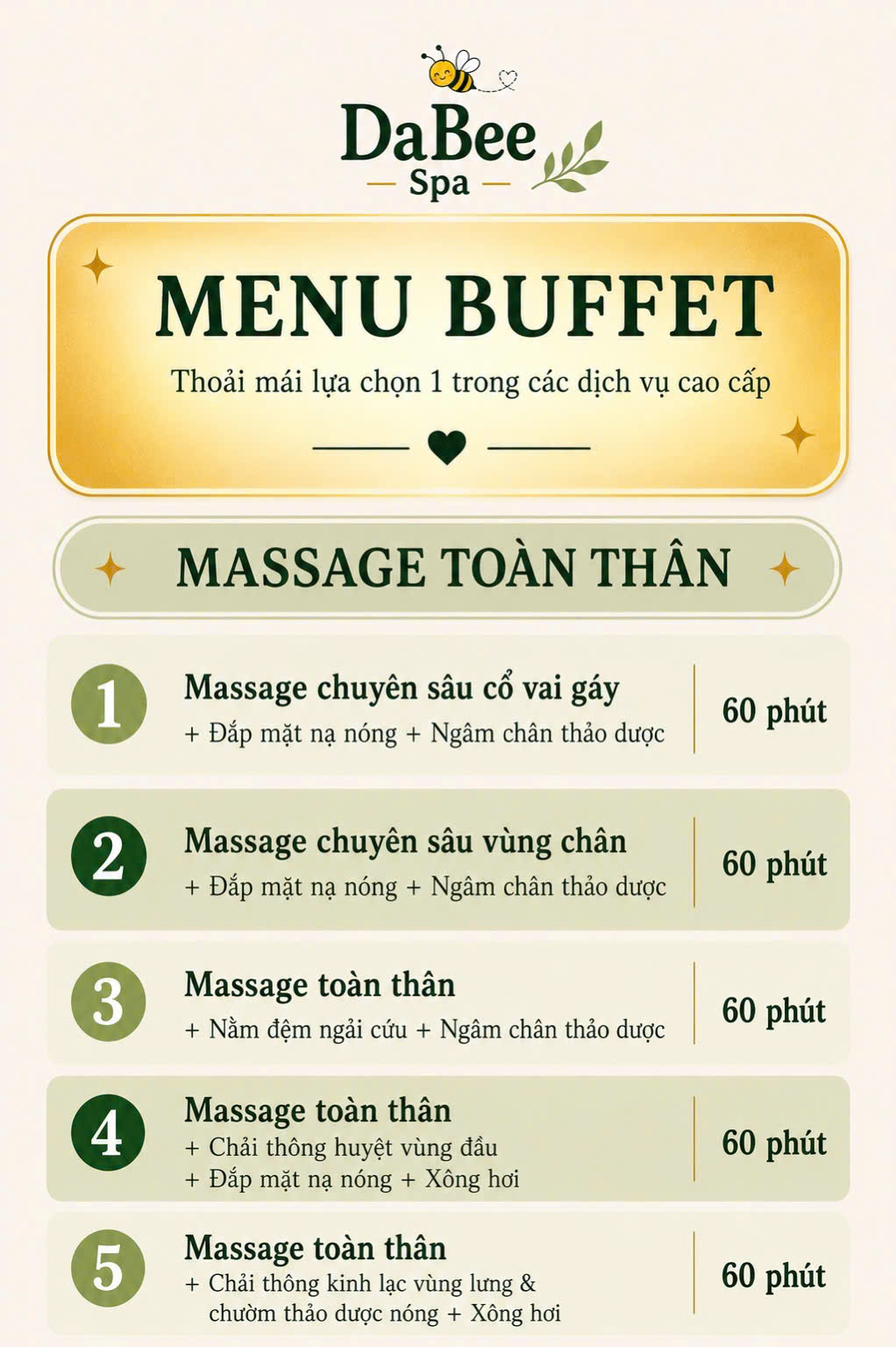 Menu Buffet Dabee Spa — trang 1