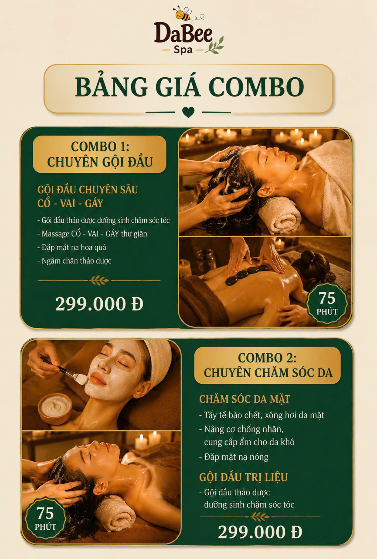 Bảng giá Combo Dabee Spa
