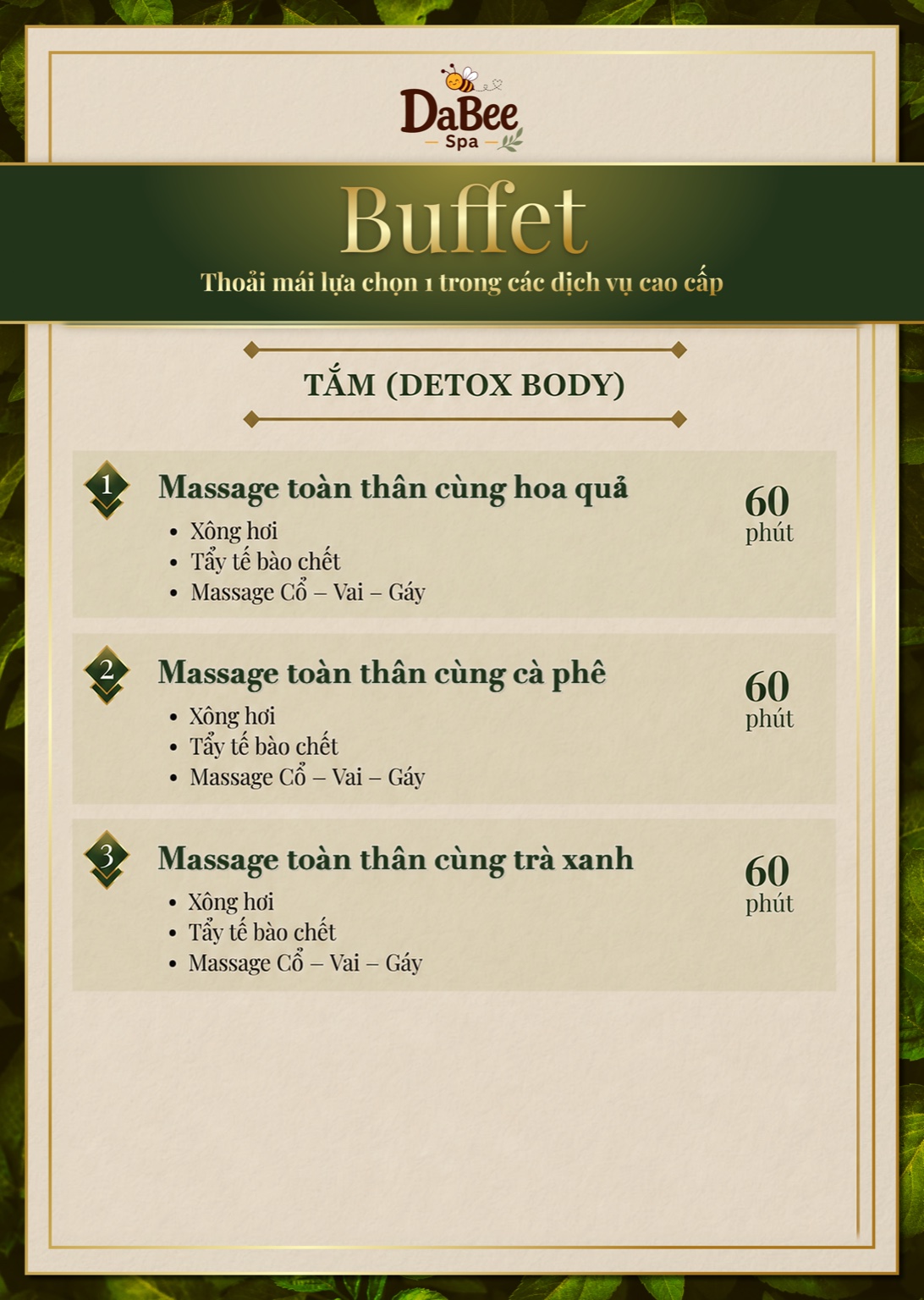 Menu Buffet Tắm Detox body